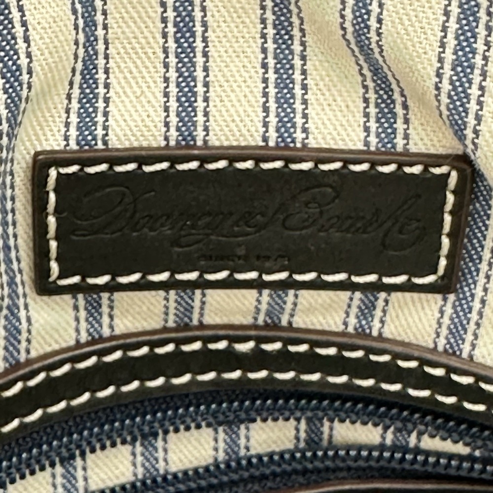 Dooney Bourke Beacon Black Brown Smooth Leather Woven Embossed Domed Satchel Bag - Picture 15 of 16